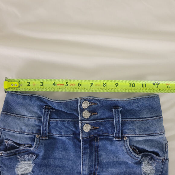 Ibiza Denim Shorts Junior 3 Blue Jean High Rise Push Up Triple Button Distressed - Picture 3 of 14